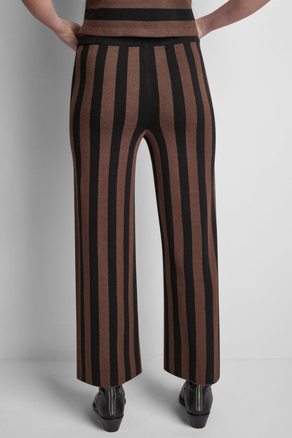 HIGH-RISE STRIPED PULL-ON FLARE PANT - Chestnut/Black | DKNY