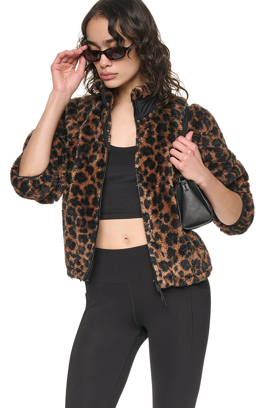 PRINTED SHERPA JACKET - Leopard Caramel | DKNY