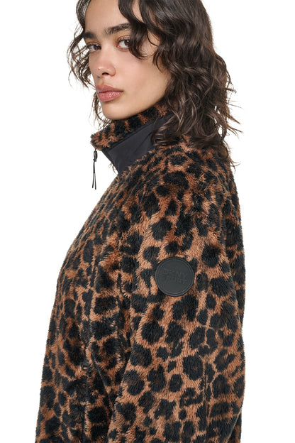 PRINTED SHERPA JACKET - Leopard Caramel | DKNY