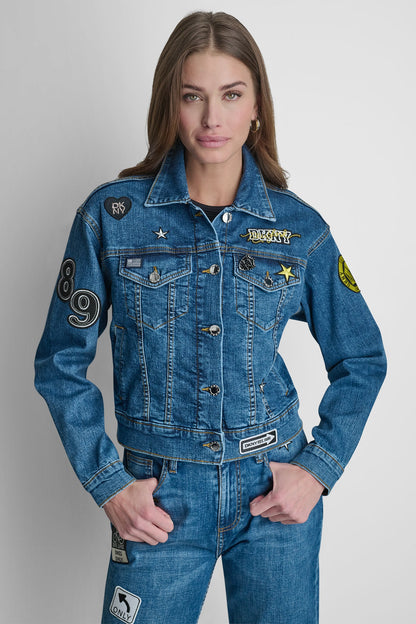 DENIM PINS AND PATCHES TRUCKER JACKET - Tribeca | DKNY