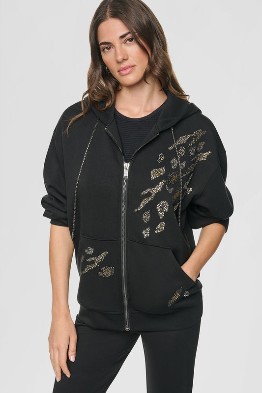 STUDDED ANIMAL PRINT HOODIE - Black | DKNY