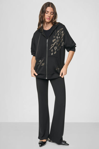 STUDDED ANIMAL PRINT HOODIE - Black | DKNY