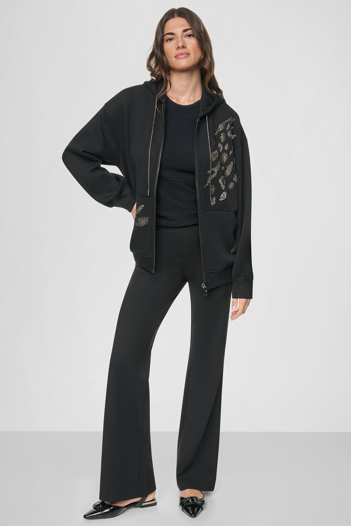 STUDDED ANIMAL PRINT HOODIE - Black | DKNY