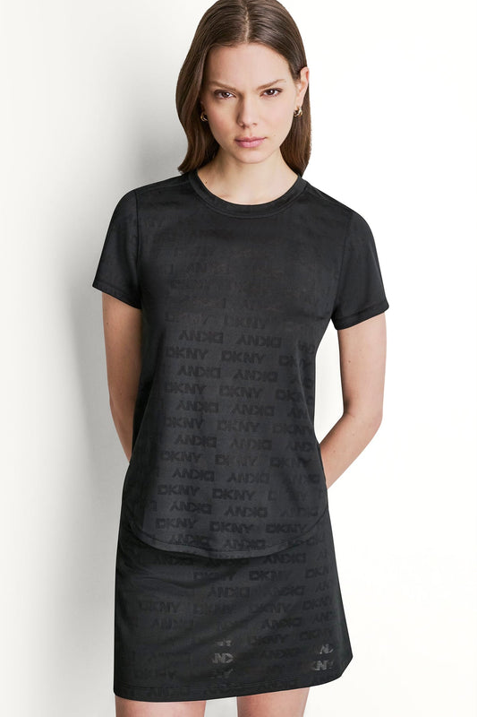 LOGO JACQUARD CREW NECK TEE - White | DKNY