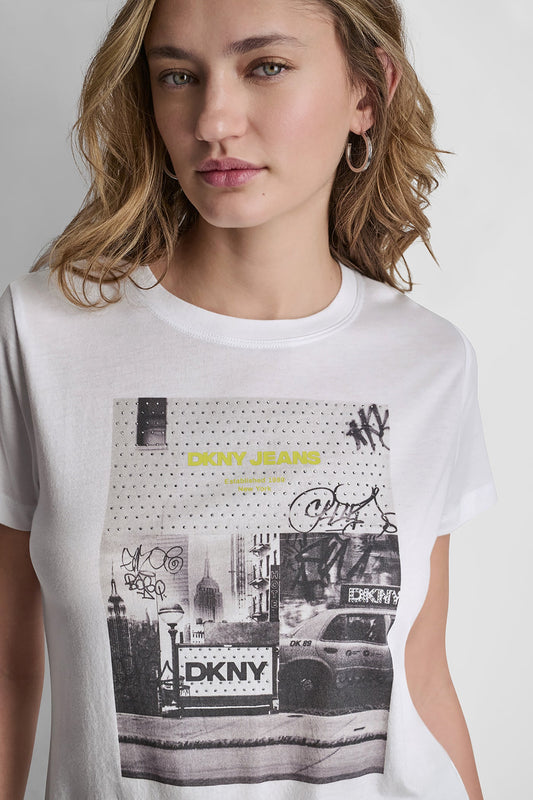 DKNY PHOTOREAL LOGO CREW NECK TEE - White/Black Combo | DKNY