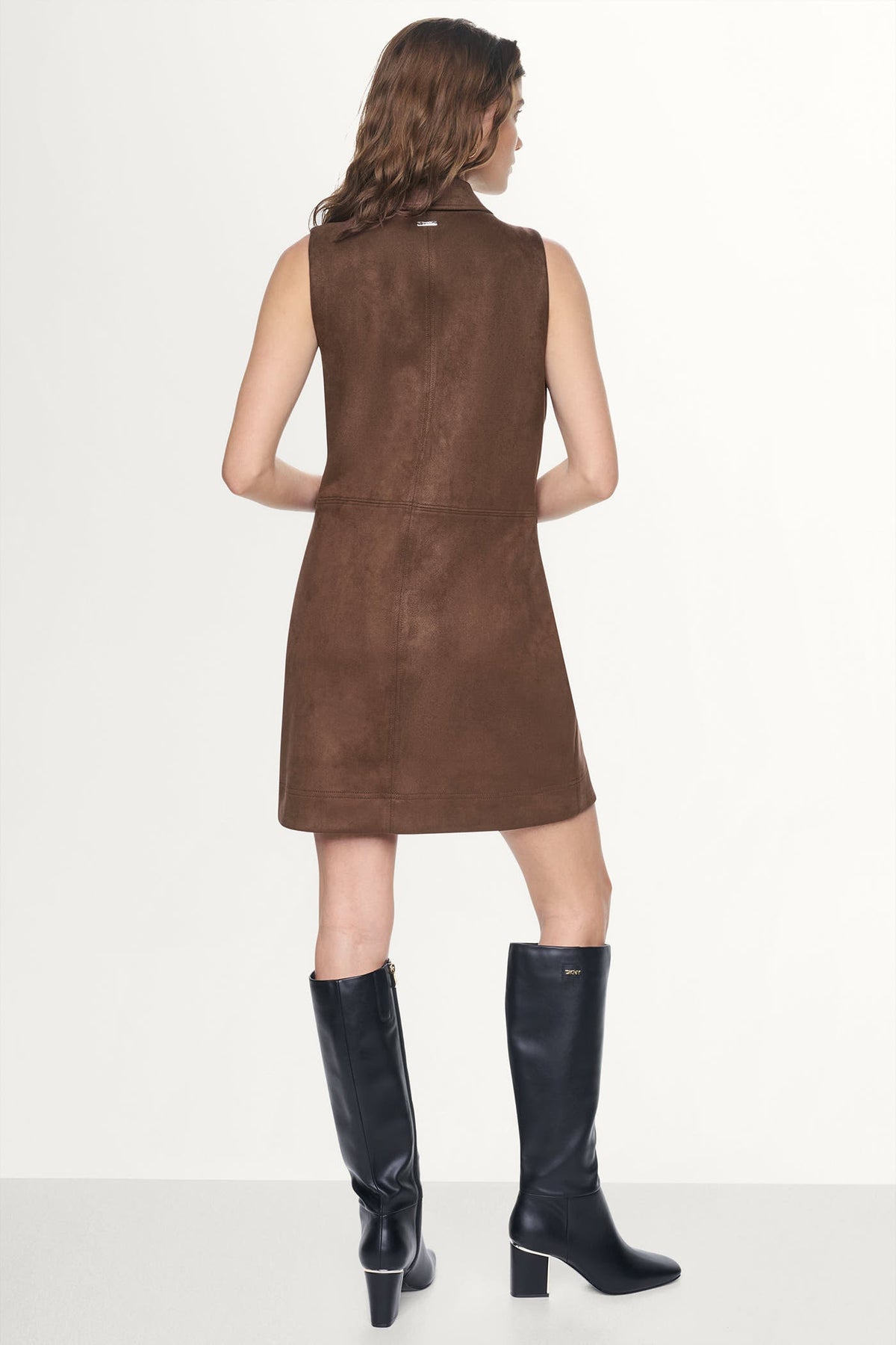COLLARED FAUX SUEDE DRESS - Chestnut | DKNY