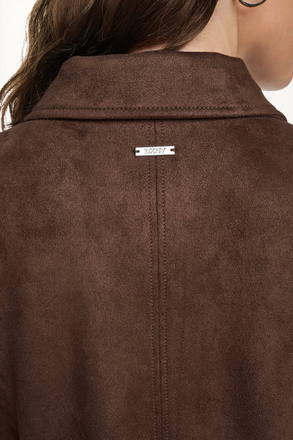 COLLARED FAUX SUEDE DRESS - Chestnut | DKNY