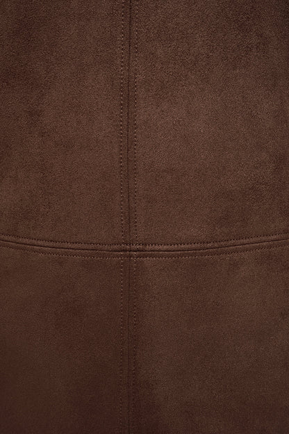 COLLARED FAUX SUEDE DRESS - Chestnut | DKNY