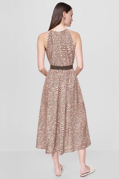 SLEEVELESS DROP-WAIST FIT & FLARE MIDI DRESS - Alabaster/Truffle Multi | DKNY