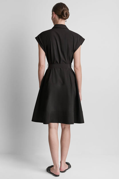 CAP SLEEVE ZIP-FRONT SHIRT DRESS - Black | DKNY