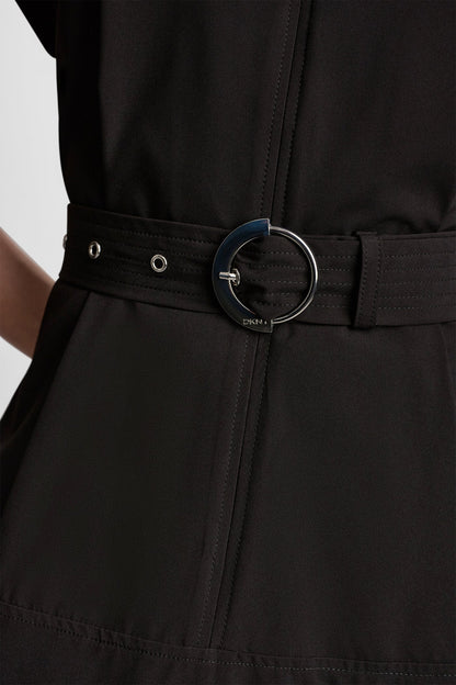 CAP SLEEVE ZIP-FRONT SHIRT DRESS - Black | DKNY
