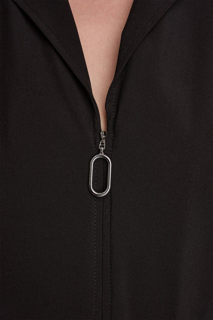 CAP SLEEVE ZIP-FRONT SHIRT DRESS - Black | DKNY