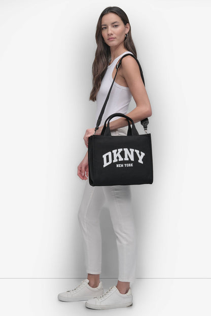 HADLEE CANVAS MEDIUM LOGO TOTE - LIGHT CITY KHAKI/ BLACK | DKNY