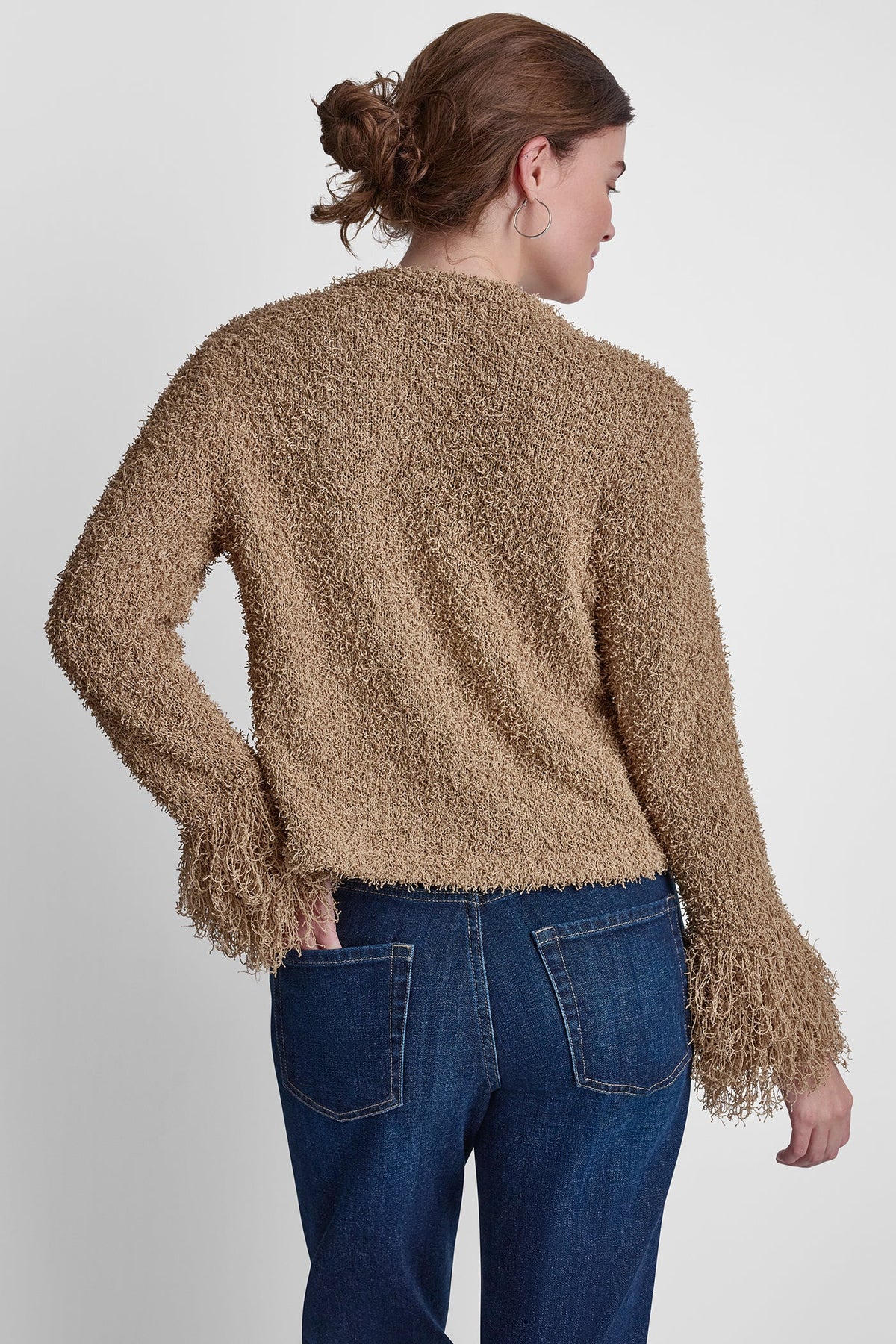 LONG SLEEVE FRINGE CARDIGAN - Travertine | DKNY
