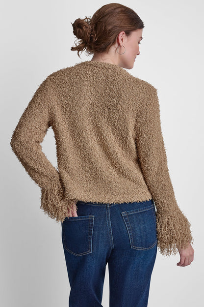 LONG SLEEVE FRINGE CARDIGAN - Travertine | DKNY