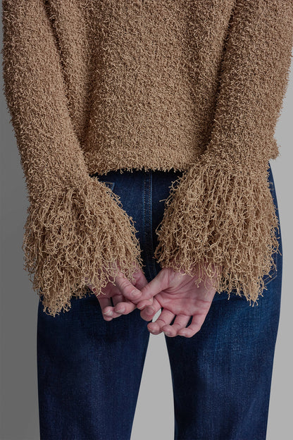 LONG SLEEVE FRINGE CARDIGAN - Travertine | DKNY
