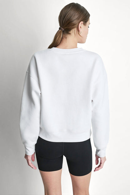 PUFF VARSITY LOGO V-NECK PULLOVER - Pearl Grey Heather/Festive Pink | DKNY