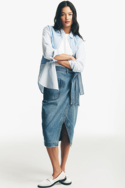 HIGH-RISE DENIM WRAP SKIRT - Crown Street | DKNY