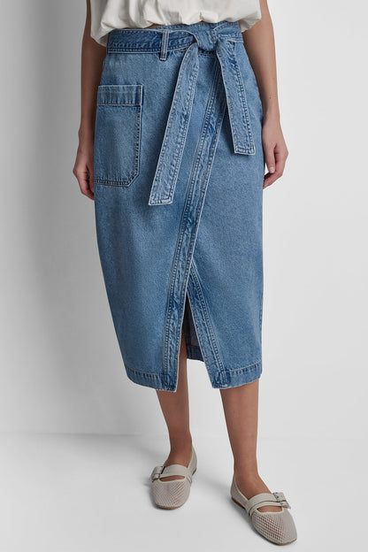 HIGH-RISE DENIM WRAP SKIRT - Crown Street | DKNY