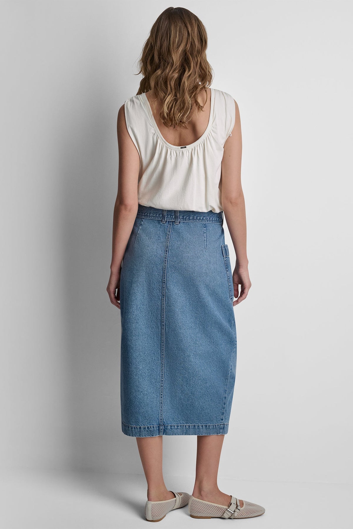 HIGH-RISE DENIM WRAP SKIRT - Crown Street | DKNY