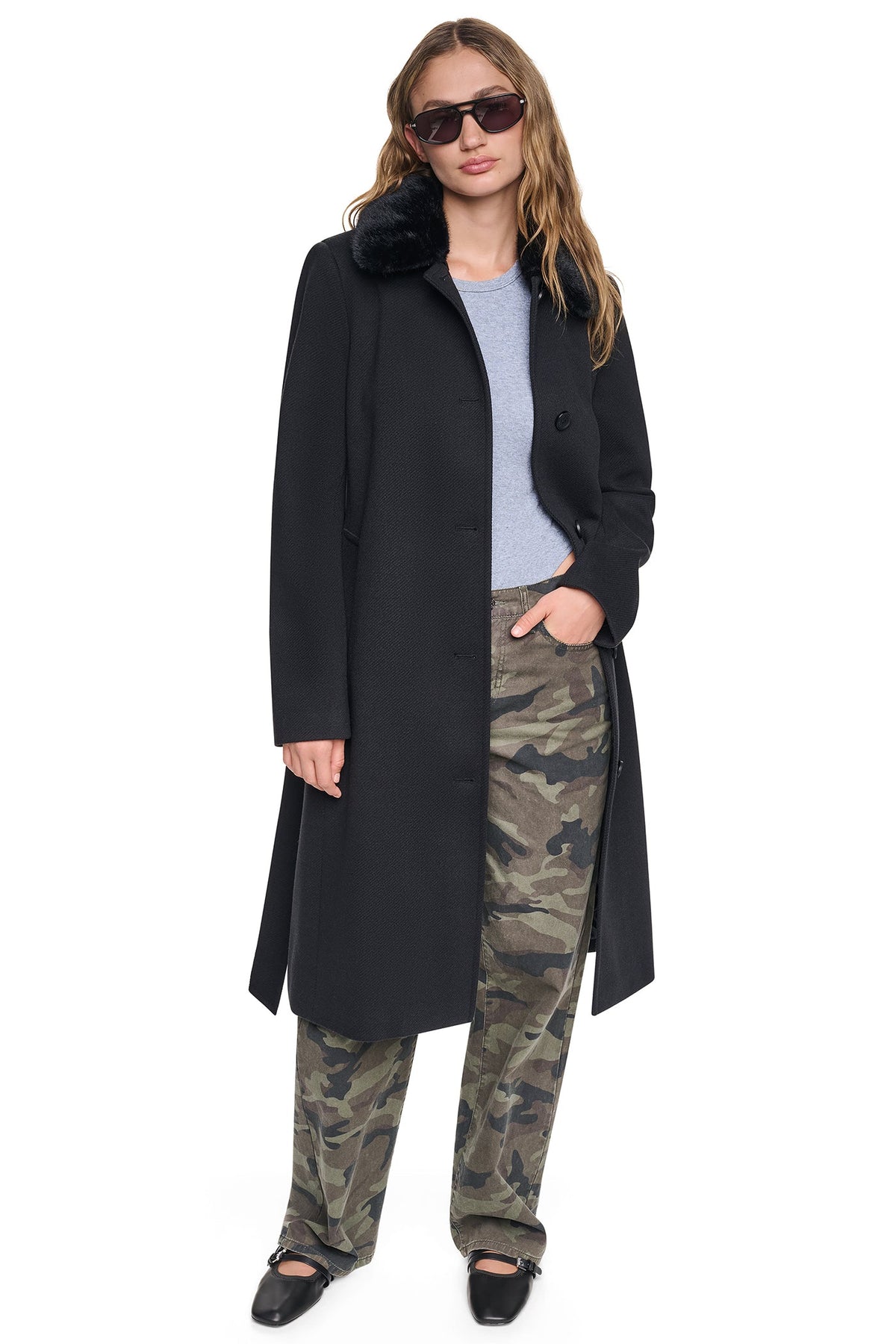 TWILL COAT WITH FUR COLLAR - Black | DKNY