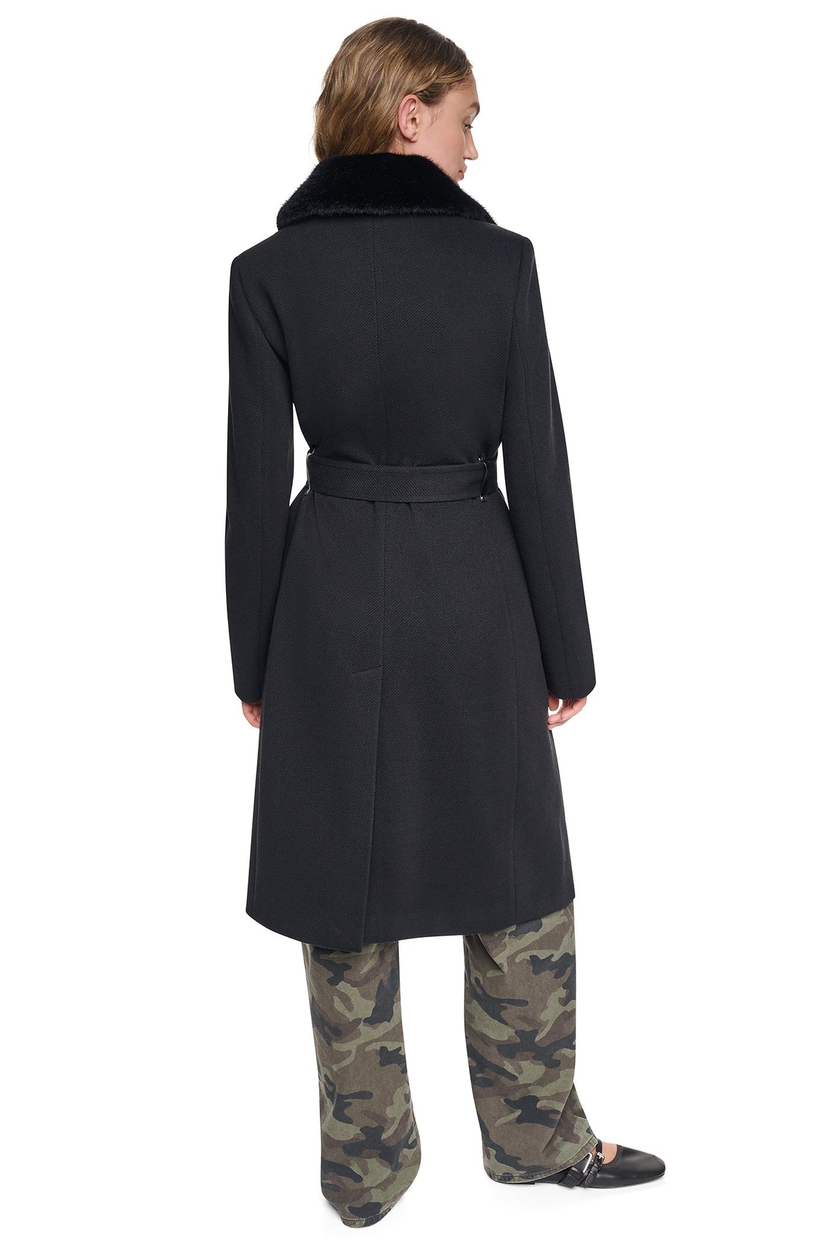 TWILL COAT WITH FUR COLLAR - Black | DKNY