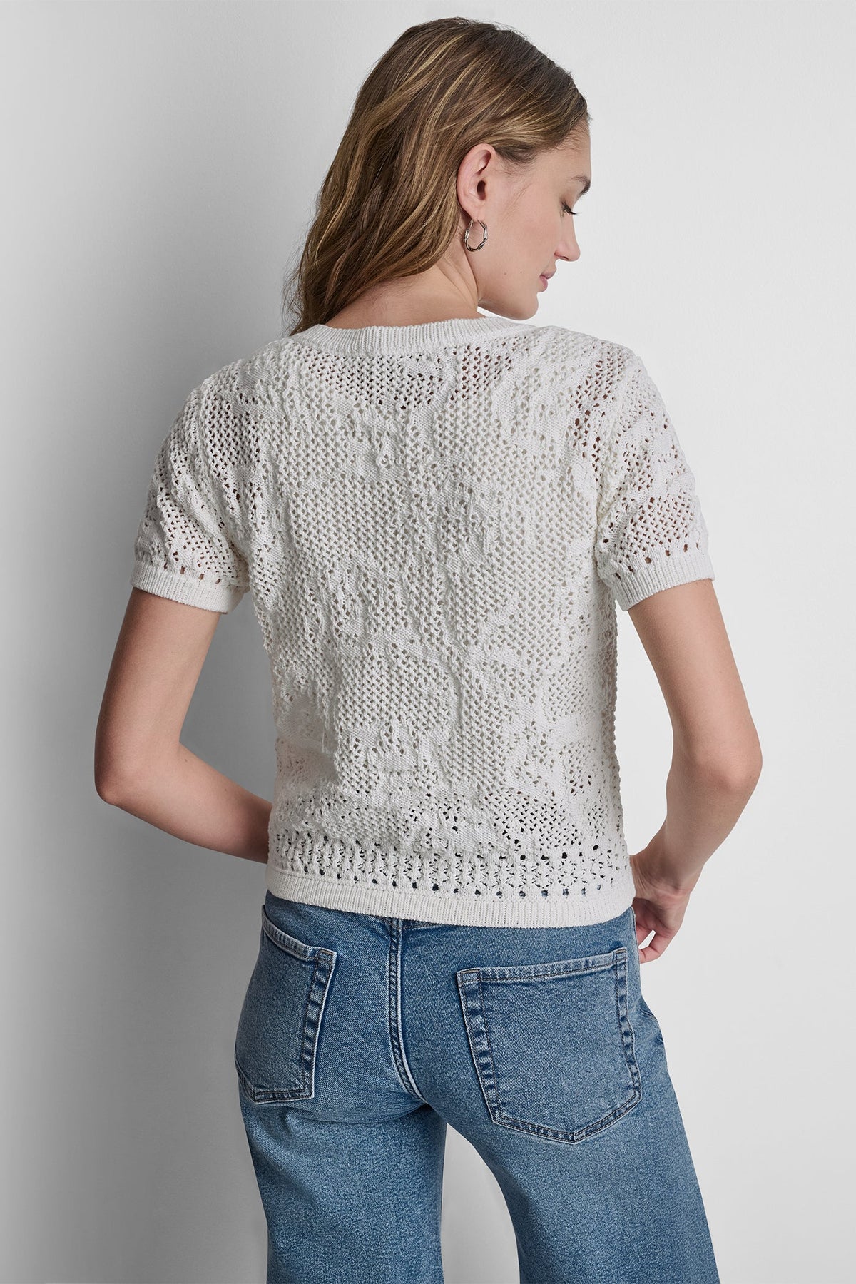LACE STITCH BUTTON FRONT CARDIGAN - Pink Mist | DKNY