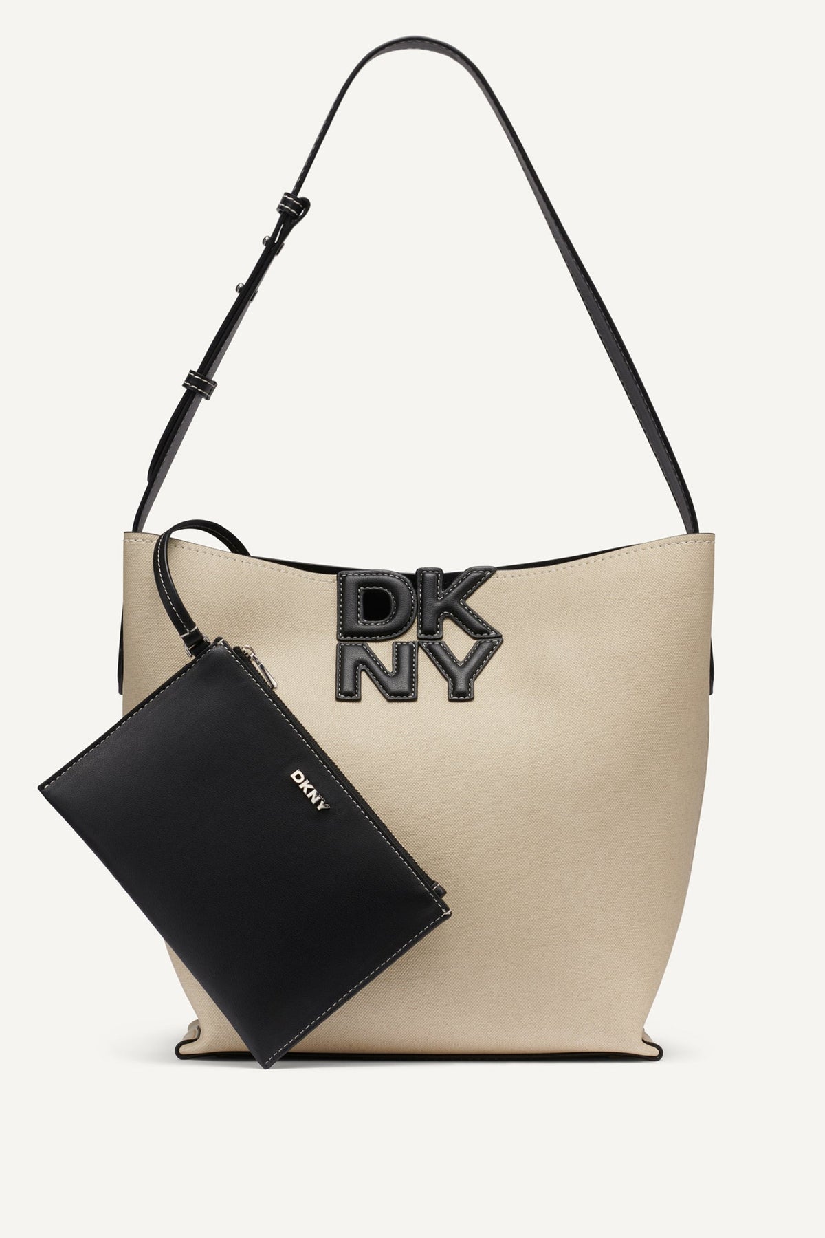 NICOLE LOGO BUCKET BAG - Natural/Black | DKNY