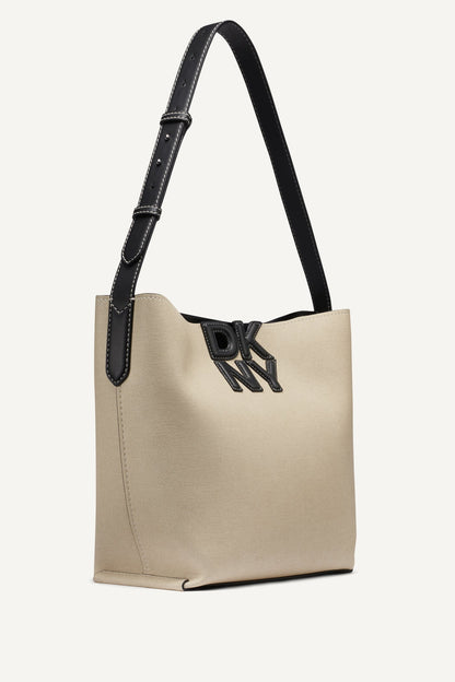 NICOLE LOGO BUCKET BAG - Natural/Black | DKNY