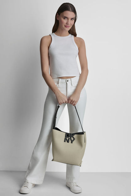 NICOLE LOGO BUCKET BAG - Natural/Black | DKNY