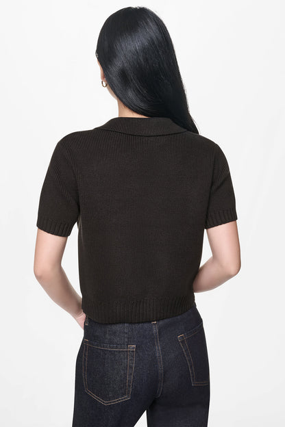SHORT SLEEVE TIE FRONT POLO SWEATER - Eggnog | DKNY