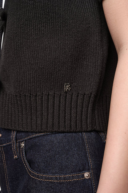 SHORT SLEEVE TIE FRONT POLO SWEATER - Eggnog | DKNY