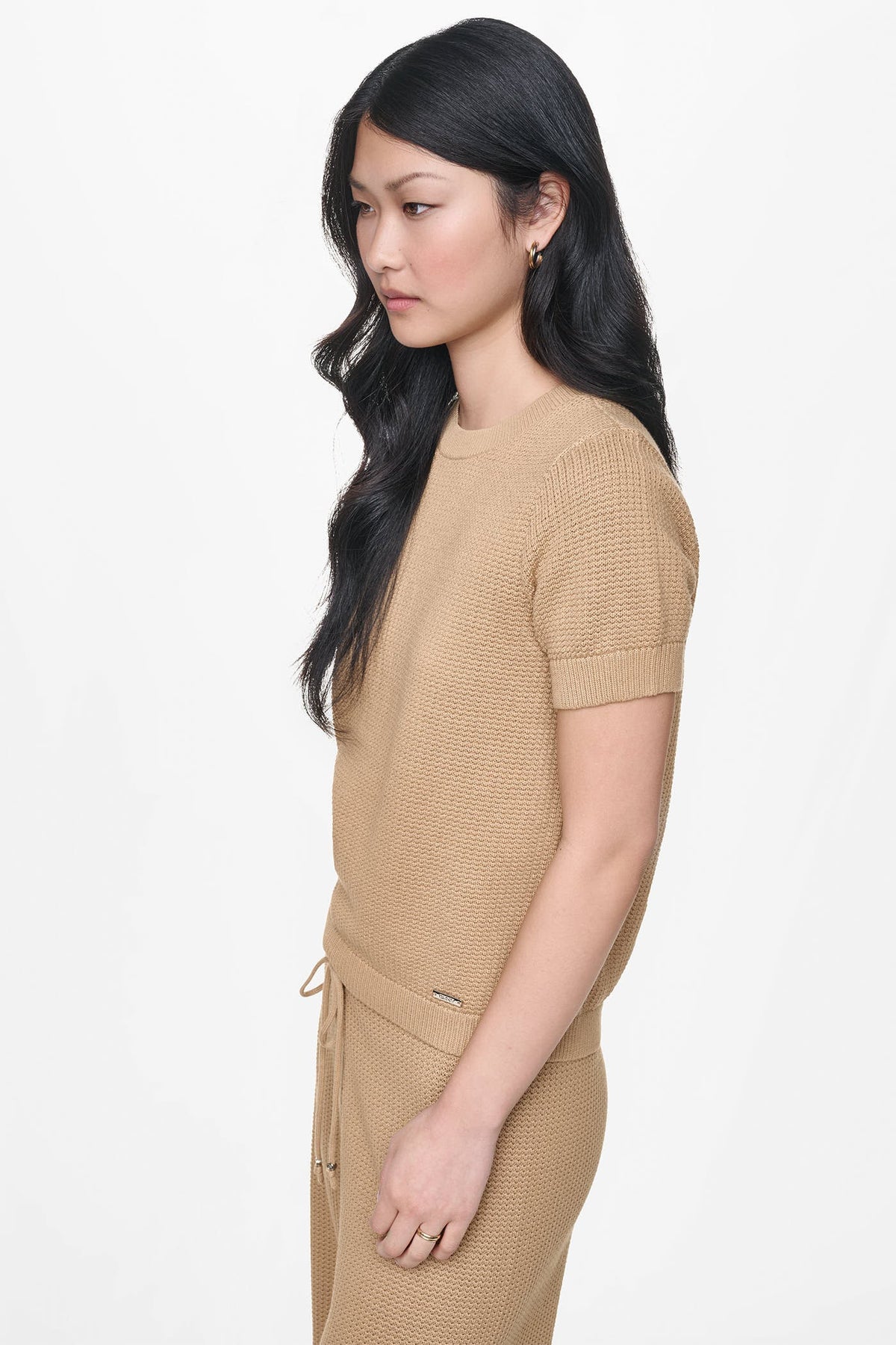 SHORT SLEEVE TUCK STITCH SWEATER - Travertine | DKNY