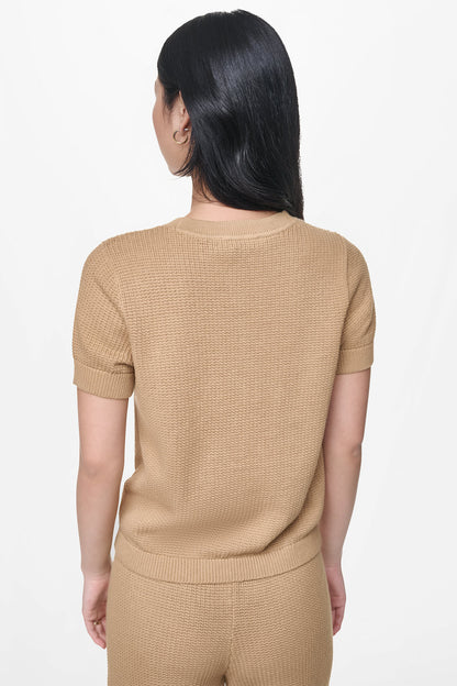 SHORT SLEEVE TUCK STITCH SWEATER - Travertine | DKNY