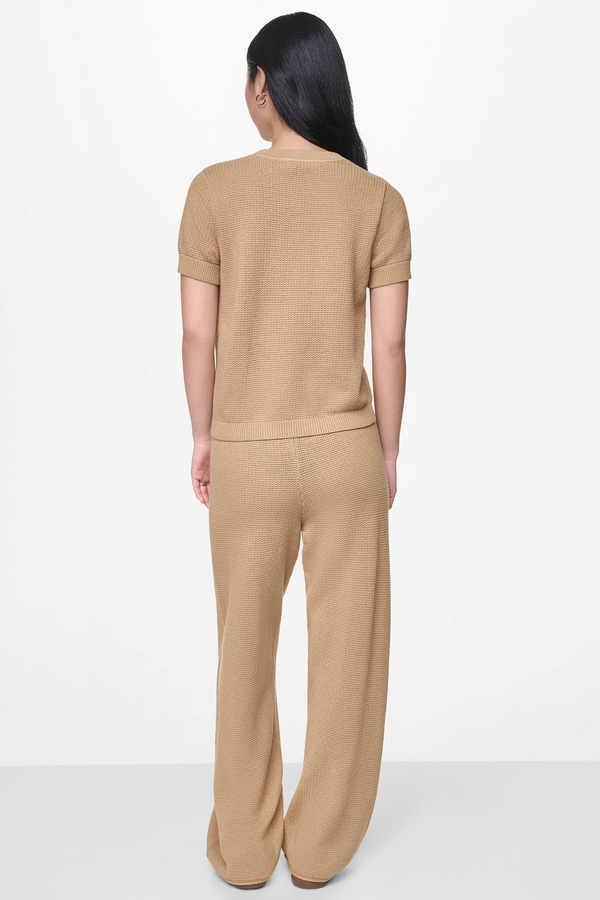 SHORT SLEEVE TUCK STITCH SWEATER - Travertine | DKNY