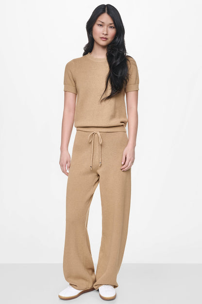 SHORT SLEEVE TUCK STITCH SWEATER - Travertine | DKNY