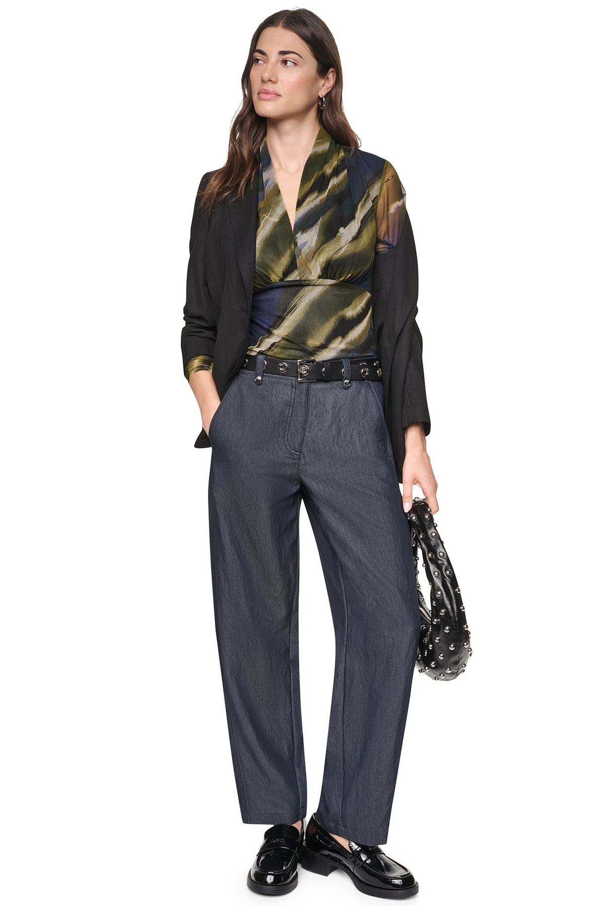 MID-RISE WASHED INDIGO WIDE LEG PANT - Dark Indigo | DKNY