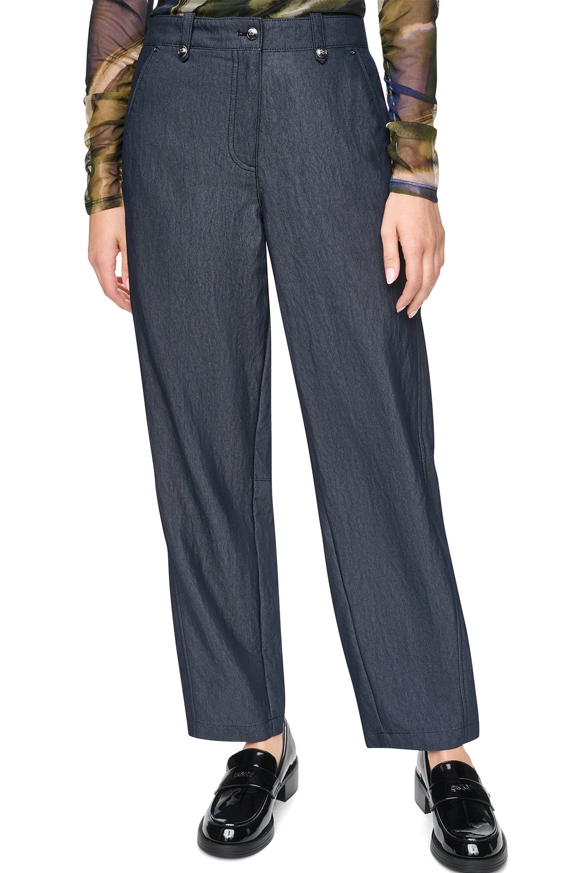 MID-RISE WASHED INDIGO WIDE LEG PANT - Dark Indigo | DKNY