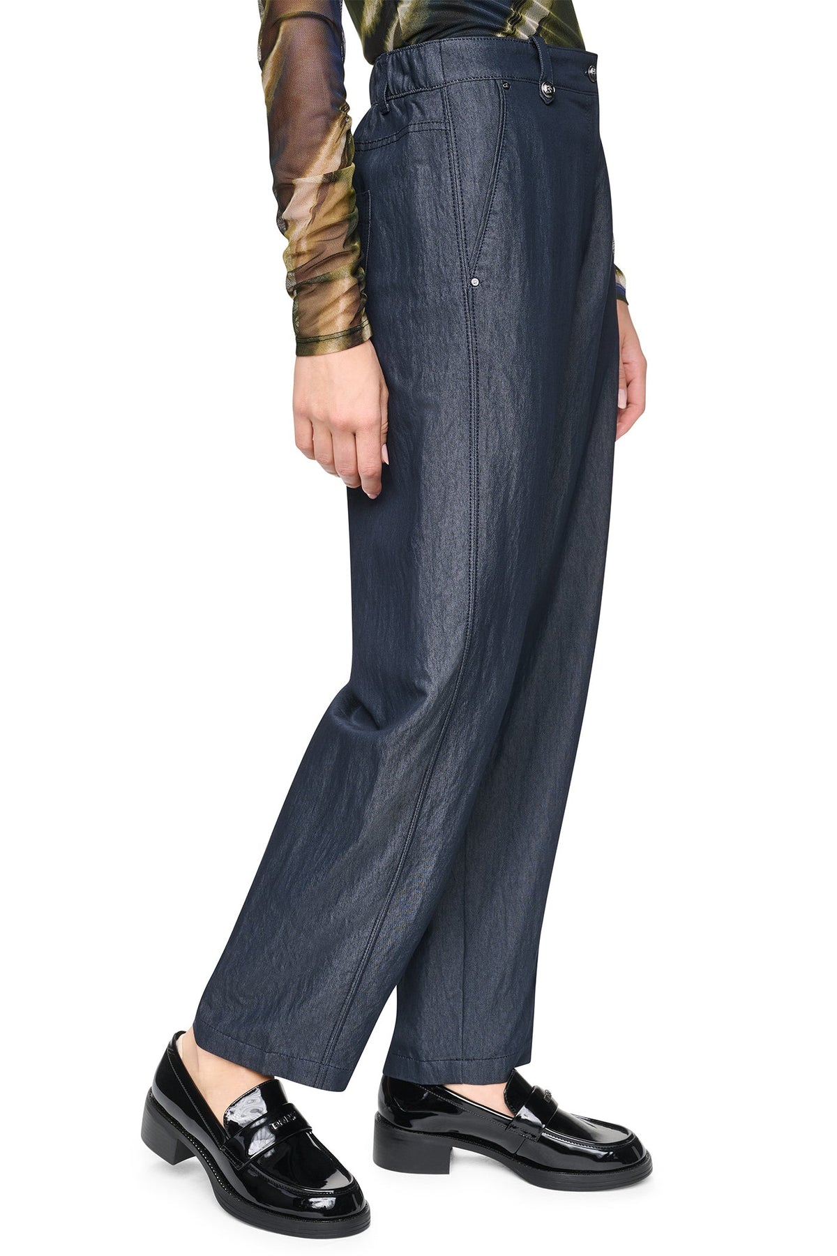 MID-RISE WASHED INDIGO WIDE LEG PANT - Dark Indigo | DKNY