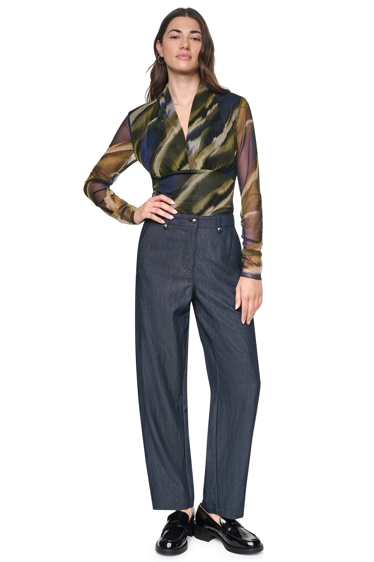 MID-RISE WASHED INDIGO WIDE LEG PANT - Dark Indigo | DKNY