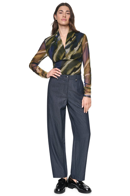 MID-RISE WASHED INDIGO WIDE LEG PANT - Dark Indigo | DKNY