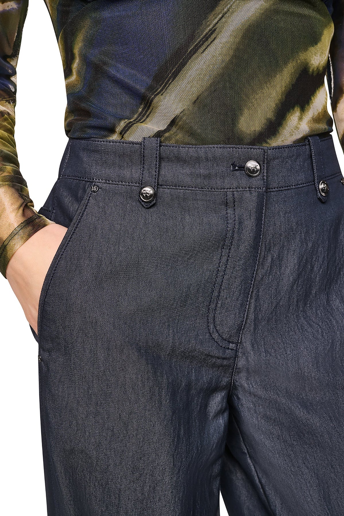 MID-RISE WASHED INDIGO WIDE LEG PANT - Dark Indigo | DKNY