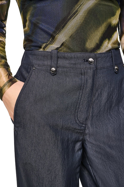 MID-RISE WASHED INDIGO WIDE LEG PANT - Dark Indigo | DKNY