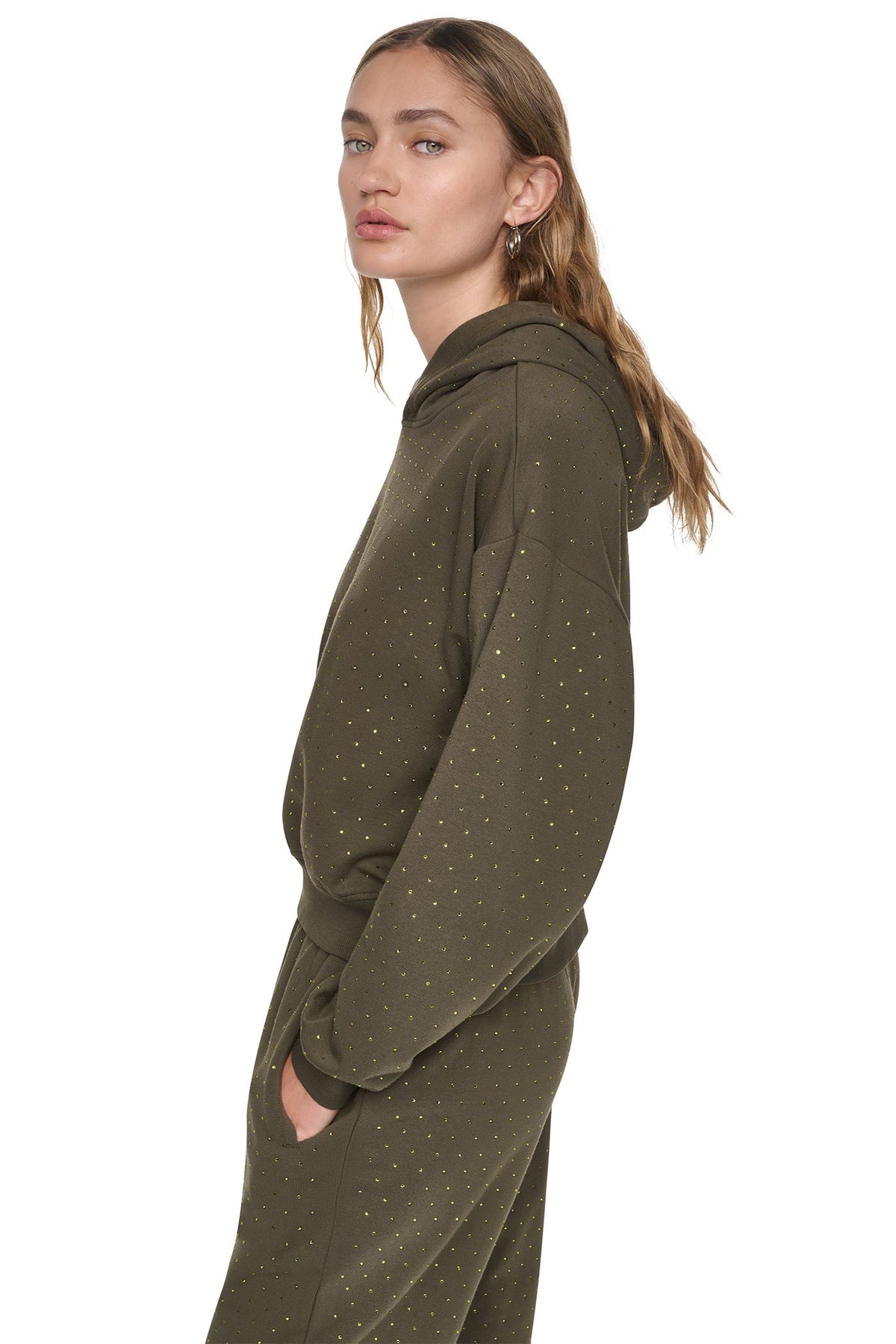RHINESTONE HOODIE - Cortado Heather/Clear | DKNY