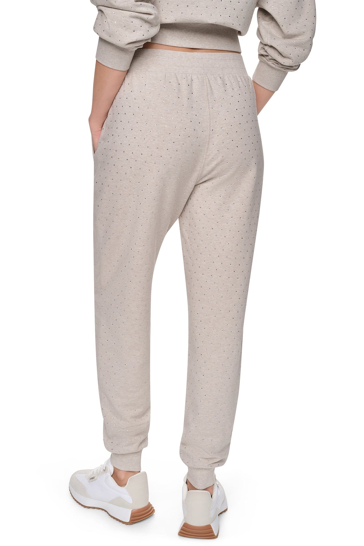 HIGH-RISE RHINESTONE JOGGER PANT - Cortado Heather/Clear | DKNY