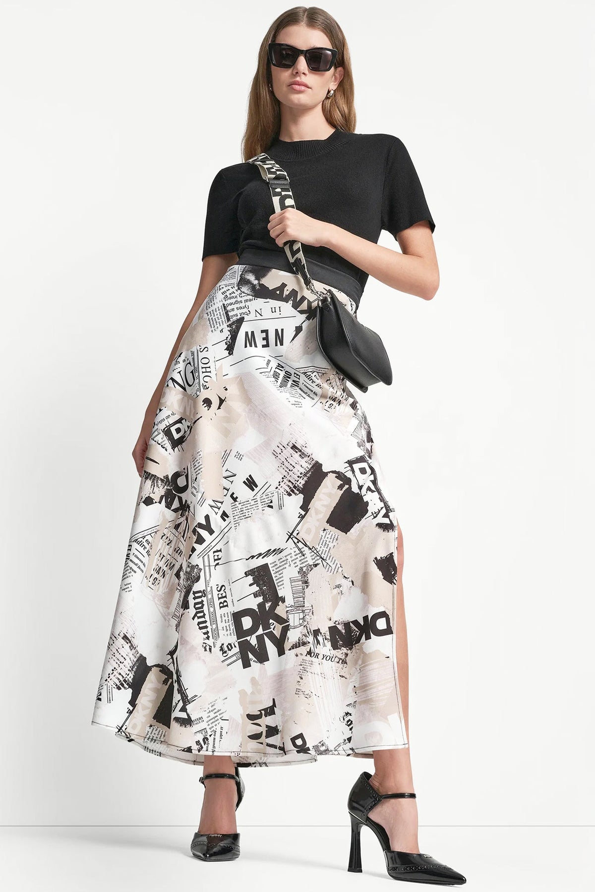 NEWSPAPER PRINT MIDI SKIRT - DKNY Headliner | DKNY
