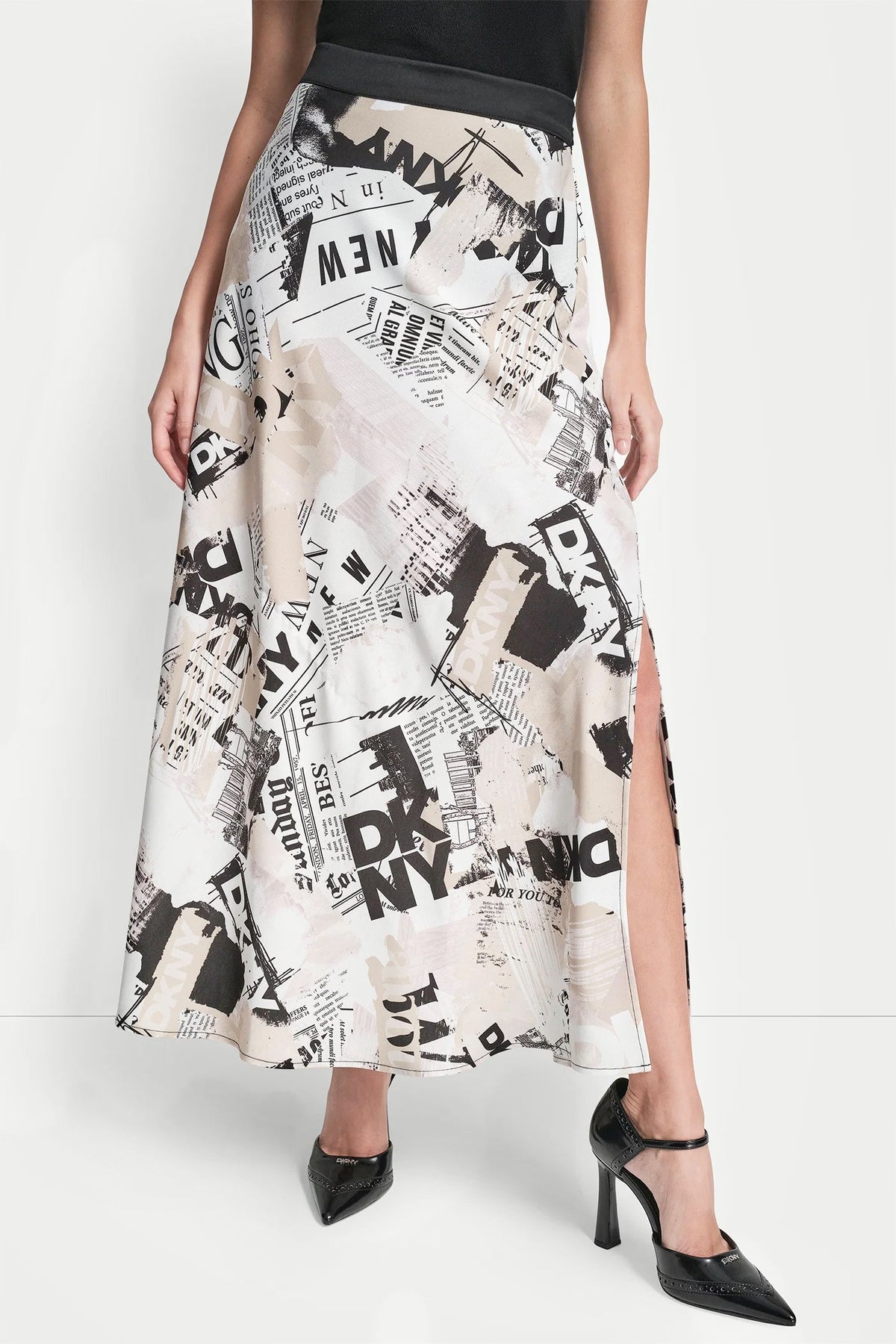 NEWSPAPER PRINT MIDI SKIRT - DKNY Headliner | DKNY