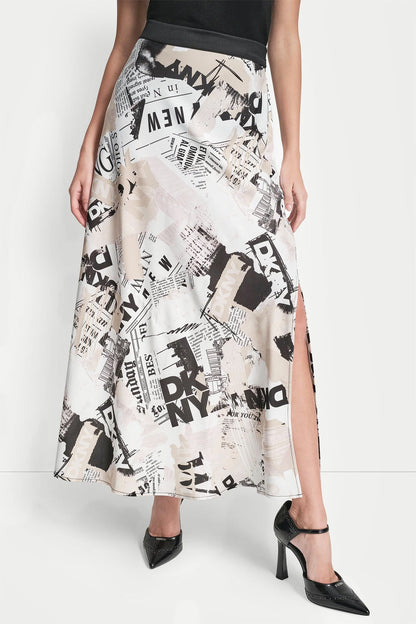 NEWSPAPER PRINT MIDI SKIRT - DKNY Headliner | DKNY