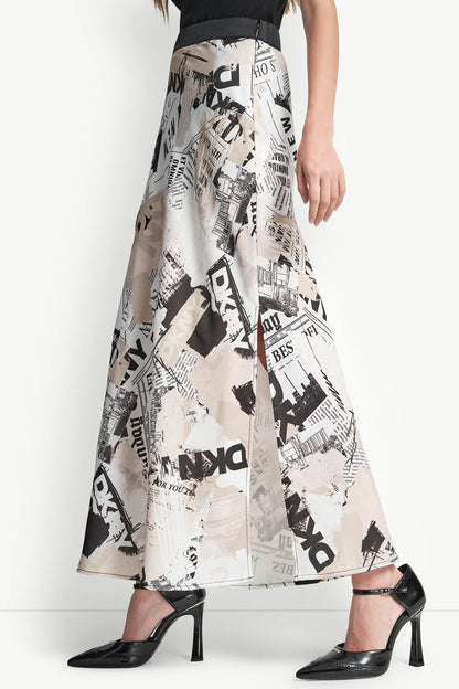NEWSPAPER PRINT MIDI SKIRT - DKNY Headliner | DKNY