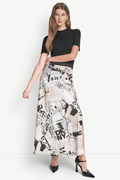 NEWSPAPER PRINT MIDI SKIRT - DKNY Headliner | DKNY